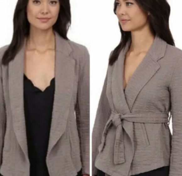 Free People jacket Textured Gauze wrap Belted Taupe Cotton small boho - Picture 1 of 11